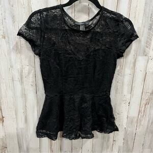 Forever 21 Black Lace Overlay Peplum Top Goth Wednesday